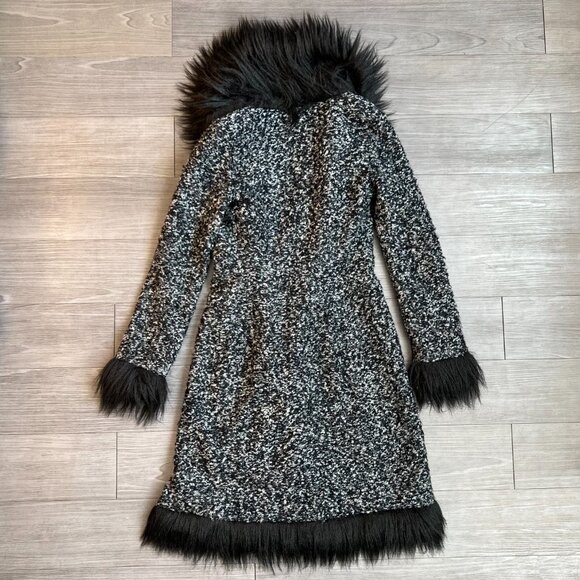 Vtg 90s Betsey Johnson Black Label Faux Fur Penny Lane Duster Coat Black Size S - Picture 2 of 7